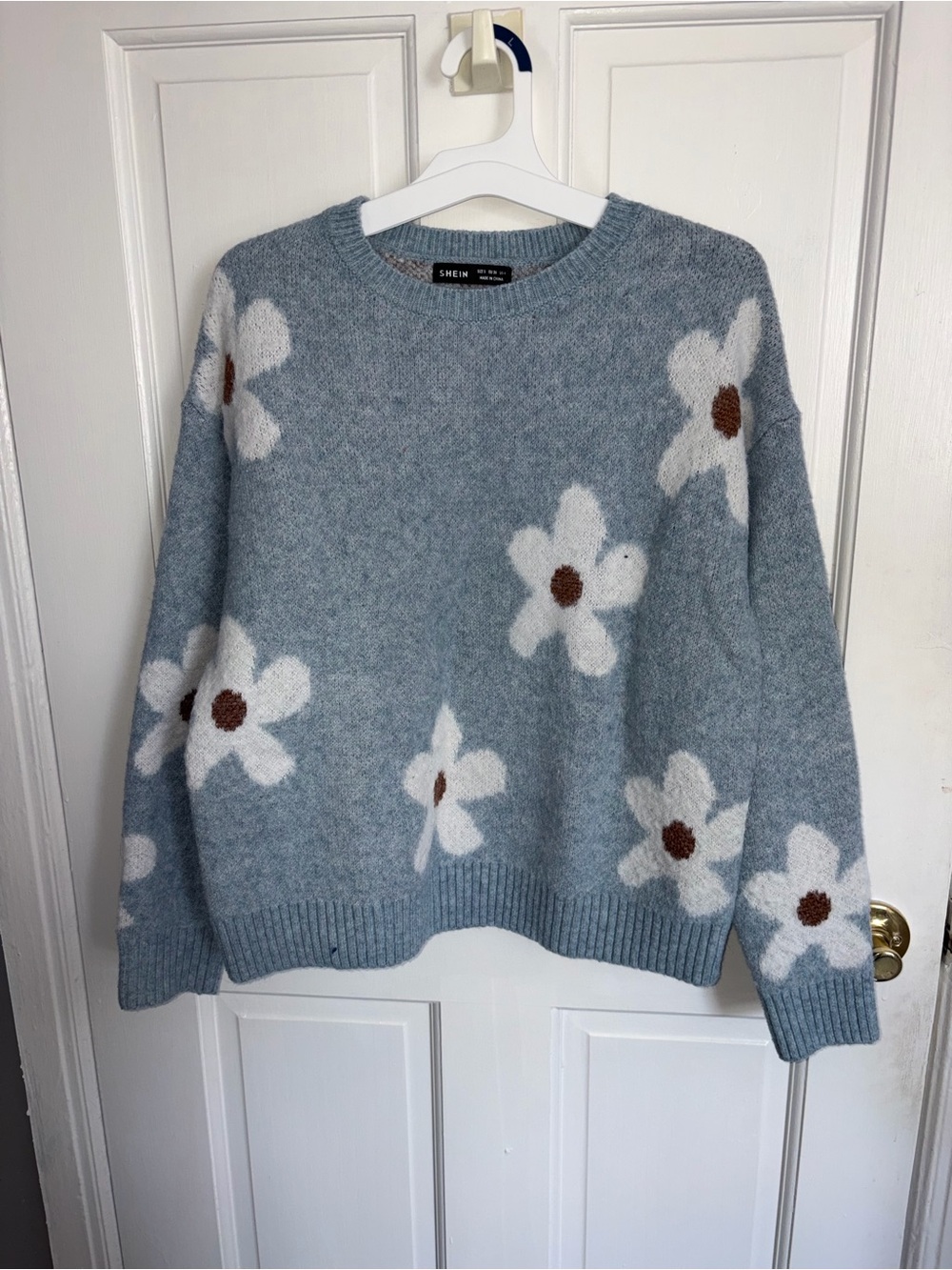 SHEIN Light Blue Daisy Crewneck Sweater